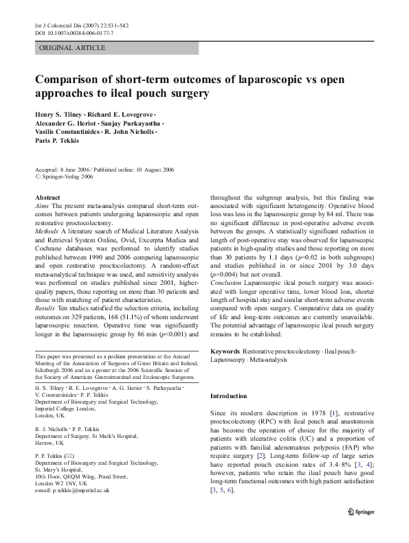 (PDF) Comparison of short-term outcomes of laparoscopic vs open ...
