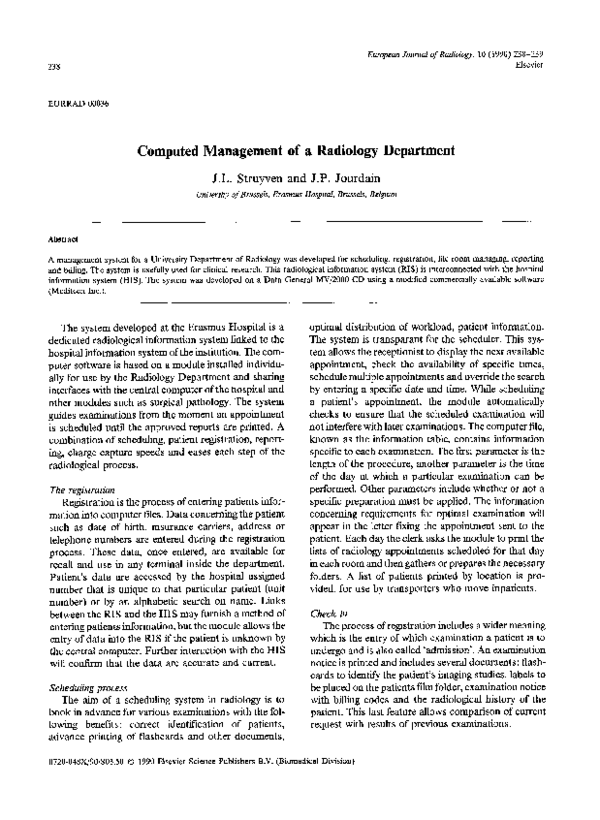 (PDF) Computed Management of a Radiology Department