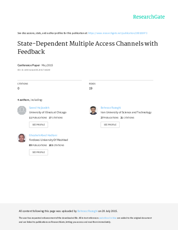 (PDF) State-dependent multiple access channels with feedback