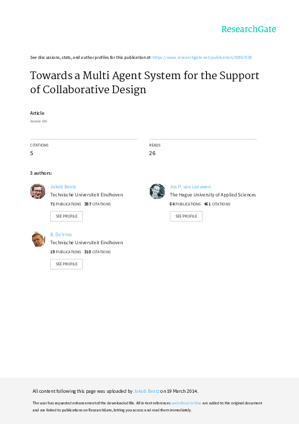 (PDF) Towards a Multi Agent System for the Support of Collaborative ...