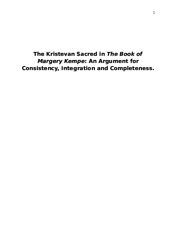 The Kristevan Sacred in The Book of Margery Kempe: An Argument for Consistency, Integration and Completeness.