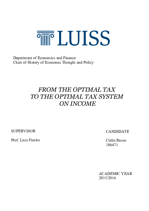 Pdf From The Optimal Tax To The Optimal Tax System On