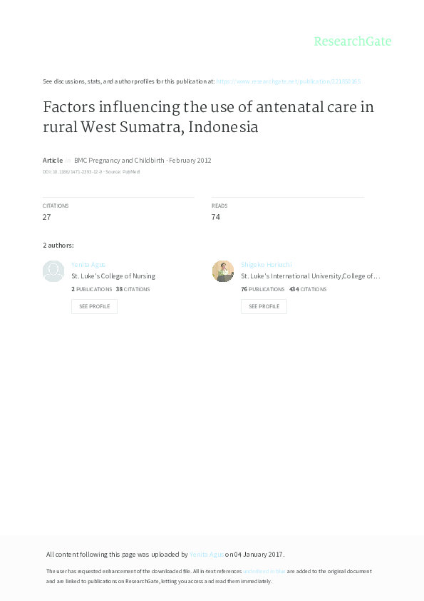 (PDF) Factors influencing the use of antenatal care in rural West ...