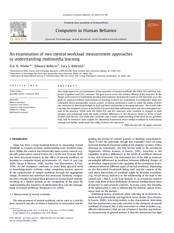 (PDF) An examination of two mental workload measurement approaches to ...