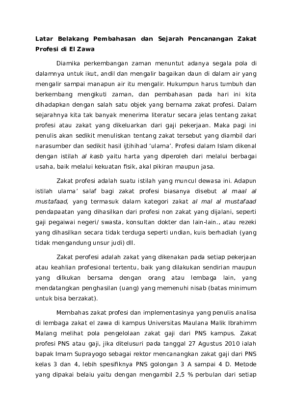 Doc Latar Belakang Pembahasan Dan Sejarah Pencanangan Zakat Profesi Di El Zawa Ahmad Masrur Roziqi Academia Edu