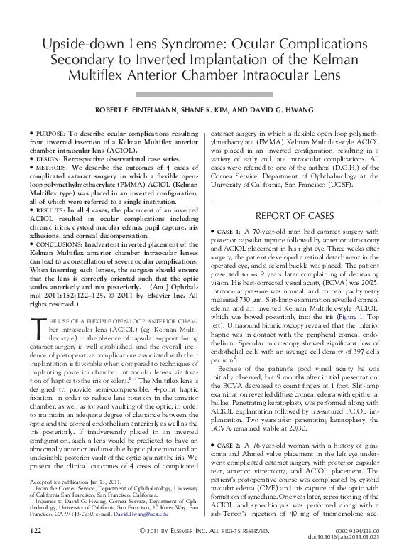 (PDF) Upsidedown Lens Syndrome Ocular Complications Secondary to