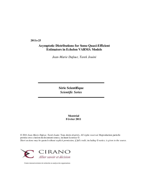(PDF) Asymptotic Distributions for Some Quasi-Efficient Estimators in ...