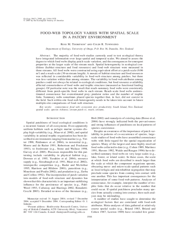 (PDF) Food-Web Topology Varies with Spatial Scale in a Patchy Environment