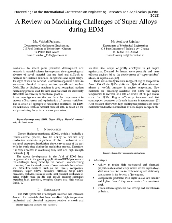 (DOC) Review on Machining Challenges of Super Alloys during EDM