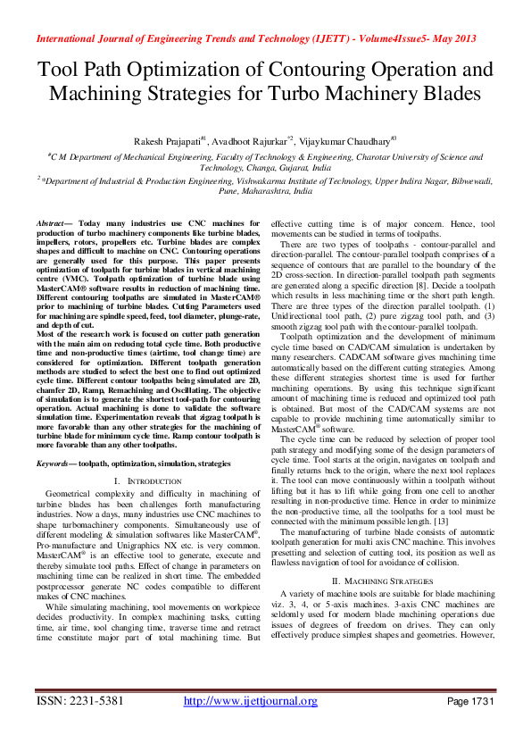 (PDF) Tool Path Optimization of Contouring Operation and Machining