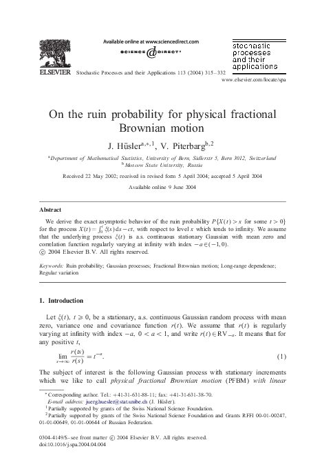 (PDF) On the ruin probability for physical fractional Brownian motion