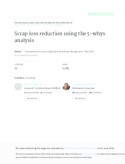 (PDF) Reducing Scrap Losses via 5-Whys Analysis