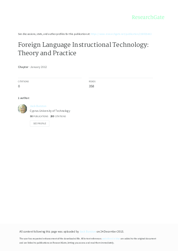 (PDF) Foreign Language Instructional Technology: Theory and Practice
