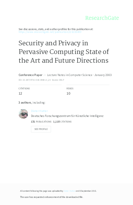 (PDF) Security and Privacy in Pervasive Computing State of the Art and ...