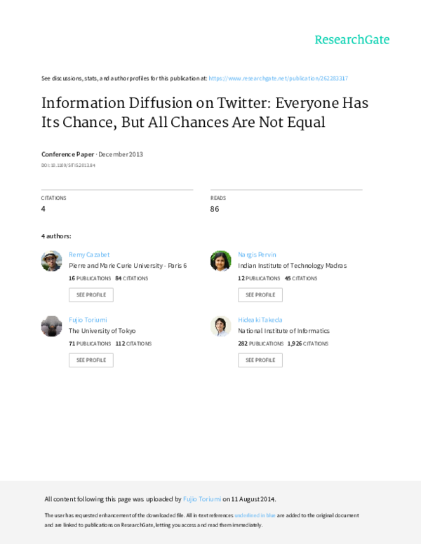 (PDF) Information Diffusion on Twitter: Everyone Has Its Chance, But ...