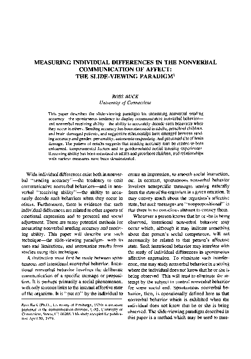 (PDF) MEASURING INDIVIDUAL DIFFERENCES IN THE NONVERBAL COMMUNICATION ...