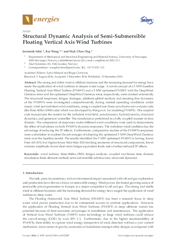 (PDF) Structural Dynamic Analysis of Semi-Submersible Floating Vertical ...
