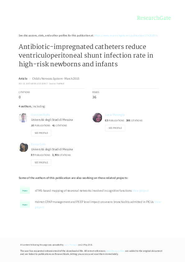 (PDF) Antibioticimpregnated catheters reduce ventriculoperitoneal