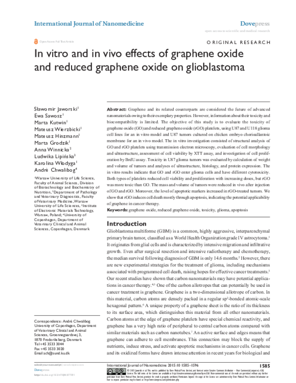 (PDF) In vitro and in vivo effects of graphene oxide and reduced ...