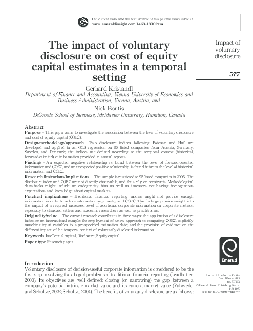 (PDF) The impact of voluntary disclosure on cost of equity capital ...