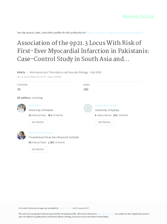 (PDF) Association of the 9p21. 3 locus with risk of first-ever ...