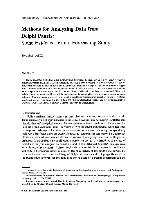 (PDF) Methods for analyzing data from Delphi panels: Some evidence from ...
