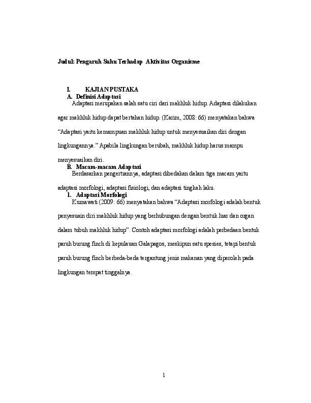 Doc Laporan Praktikum Pengaruh Suhu Terhadap Aktivitas Organisme