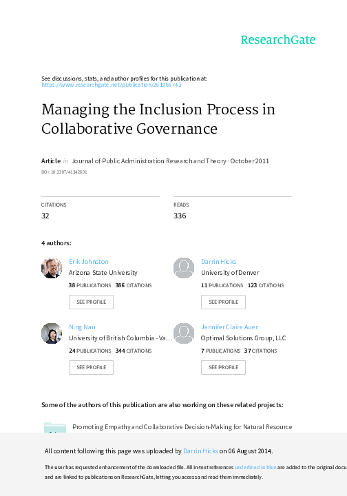 (PDF) Managing the Inclusion Process in Collaborative Governance