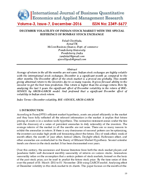 (PDF) DECEMBER VOLATILITY OF INDIAN STOCK MARKET WITH THE SPECIAL ...