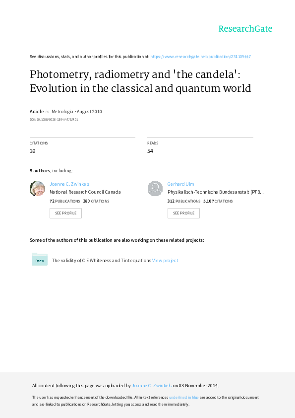 (PDF) Photometry, radiometry and ‘the candela’ evolution in the
