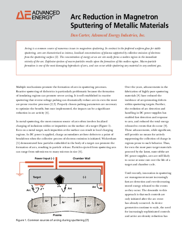 (PDF) Multiple mechanisms promote the formation of arcs in sputtering