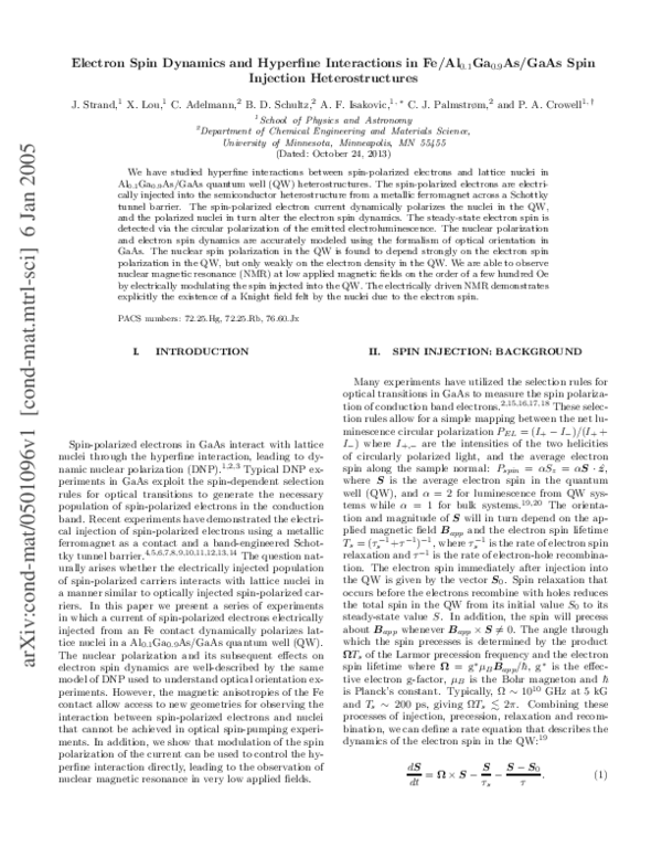 (PDF) Electron Spin Dynamics and Hyperfine Interactions in Fe/Al_0.1Ga ...