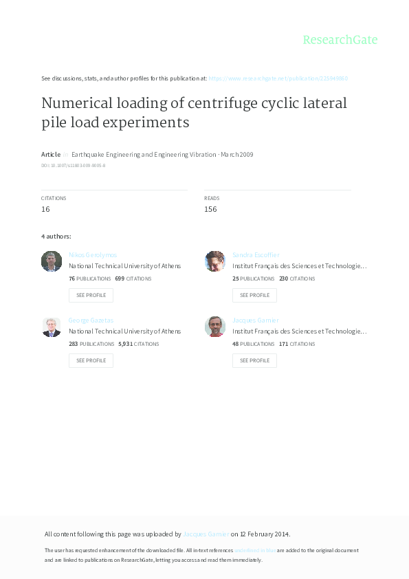 (PDF) Numerical modeling of centrifuge cyclic lateral pile load experiments