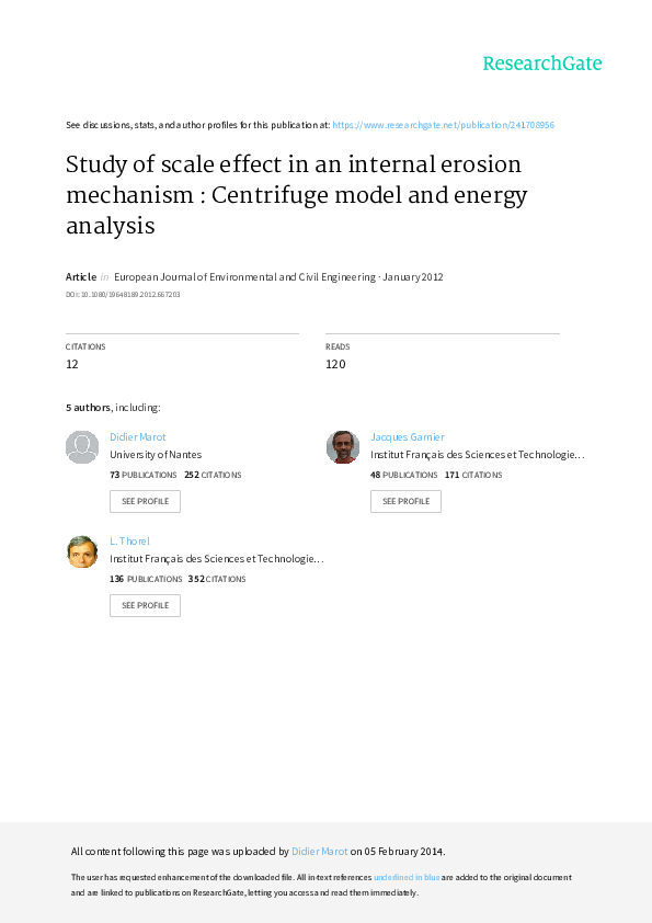 (PDF) Study of scale effect in an internal erosion mechanism