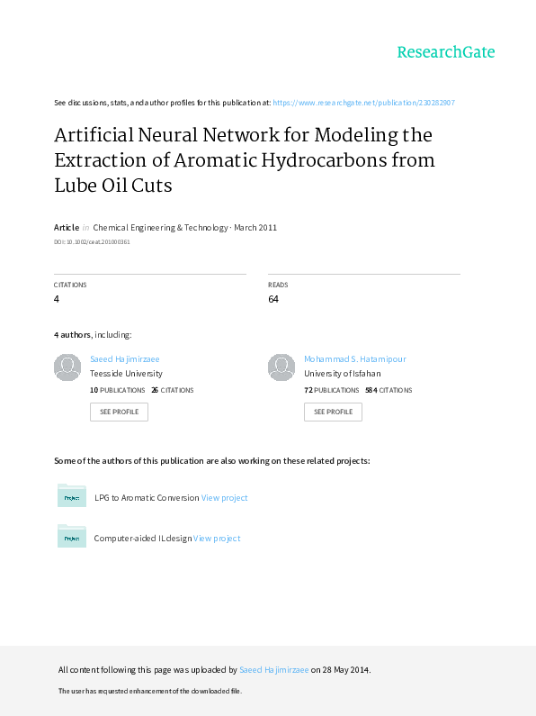 (PDF) Artificial Neural Network for Modeling the Extraction of Aromatic ...
