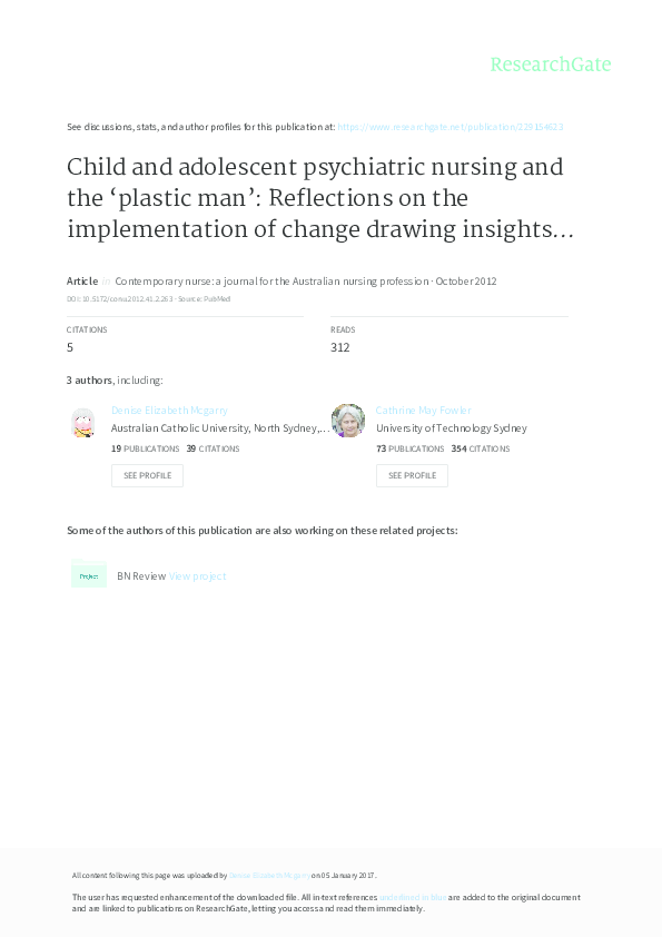 (PDF) Child and adolescent psychiatric nursing and the #39 plastic man