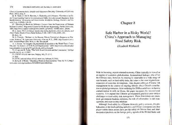 Pdf Wishnick 2013 China Food Safety Risk Book Chapter Elizabeth