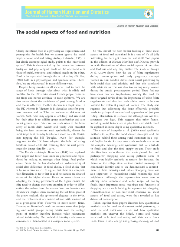 (PDF) The social aspects of food and nutrition A. Draper Academia.edu