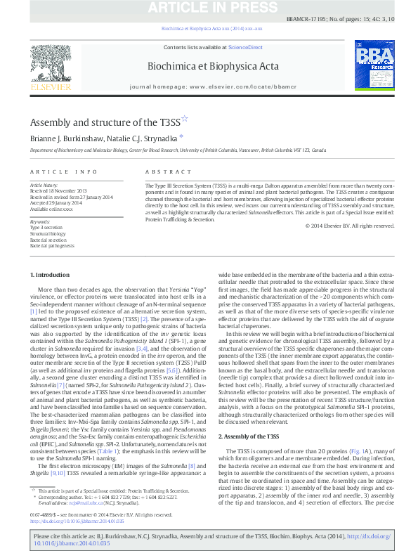 (PDF) Assembly and structure of the T3SS