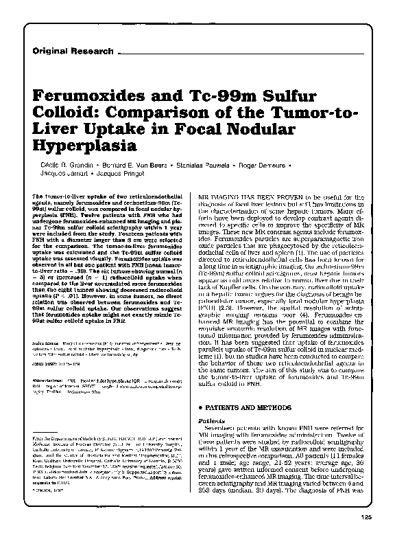 (PDF) Ferumoxides and Tc-99m sulfur colloid: Comparison of the tumor-to ...
