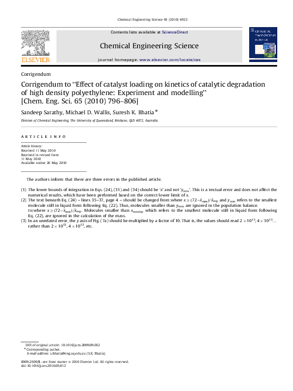 (PDF) Corrigendum to" Effect of catalyst loading on of catalytic degradation of high