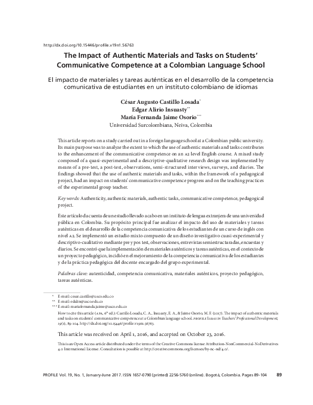 (PDF) The Impact of Authentic Materials and Tasks on Students ...