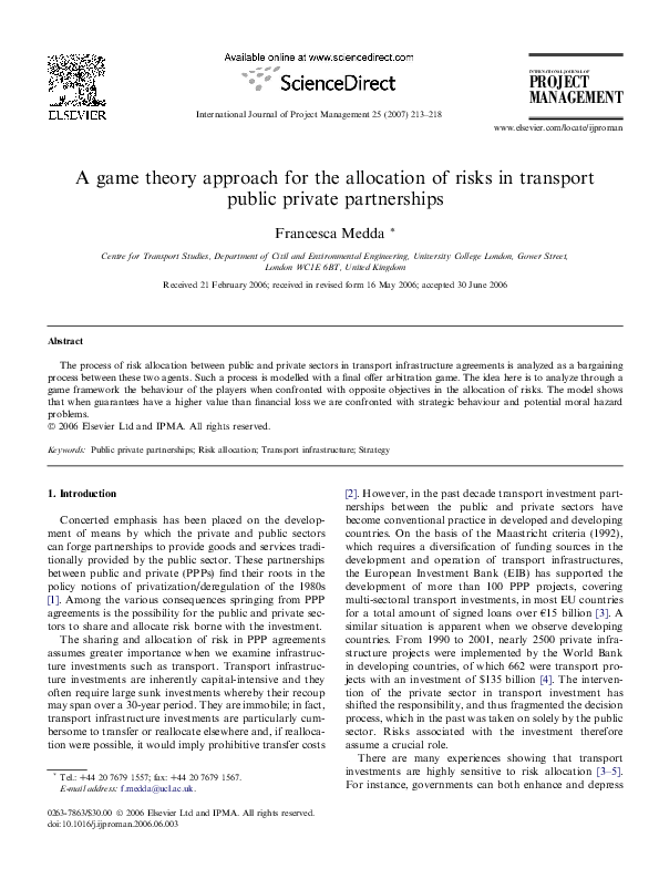 (PDF) A game theory approach for the allocation of risks in transport ...