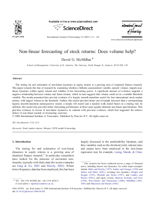 (PDF) Non-linear forecasting of stock returns: Does volume help?