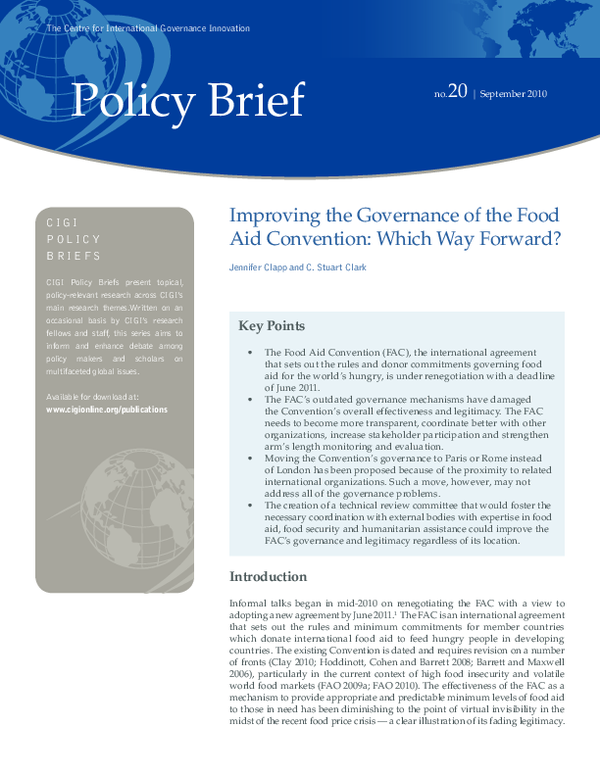 (PDF) Improving the Governance of the Food Aid Convention Which Way