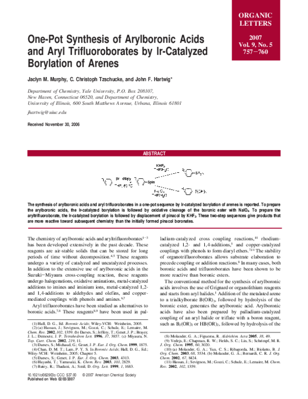 Pdf One Pot Synthesis Of Arylboronic Acids And Aryl Trifluoroborates By Ir Catalyzed Borylation Of Arenes Jh Liao Academia Edu