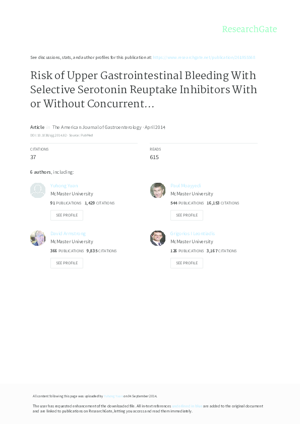 (PDF) Risk of upper gastrointestinal bleeding with selective serotonin ...