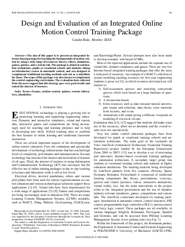 (PDF) Design and Evaluation of an Integrated Online Motion Control Training Package Catalin