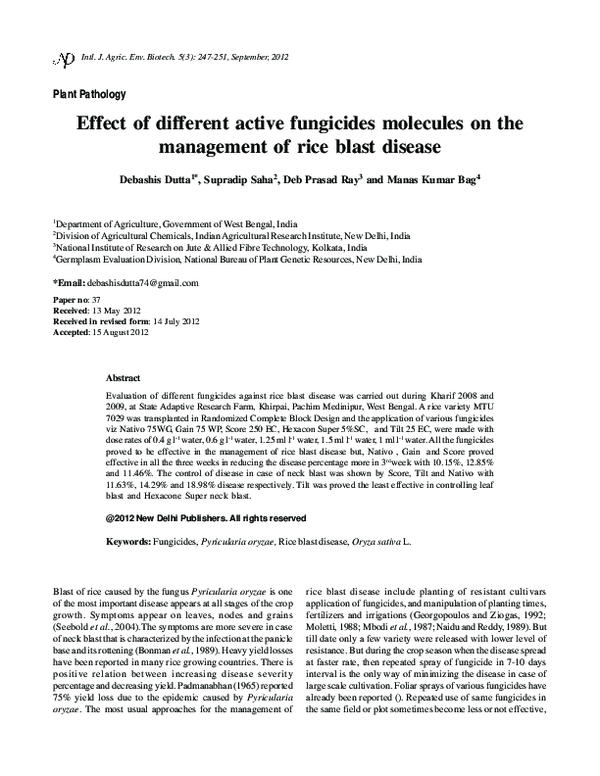 (PDF) Effect of different active fungicides molecules on the management ...
