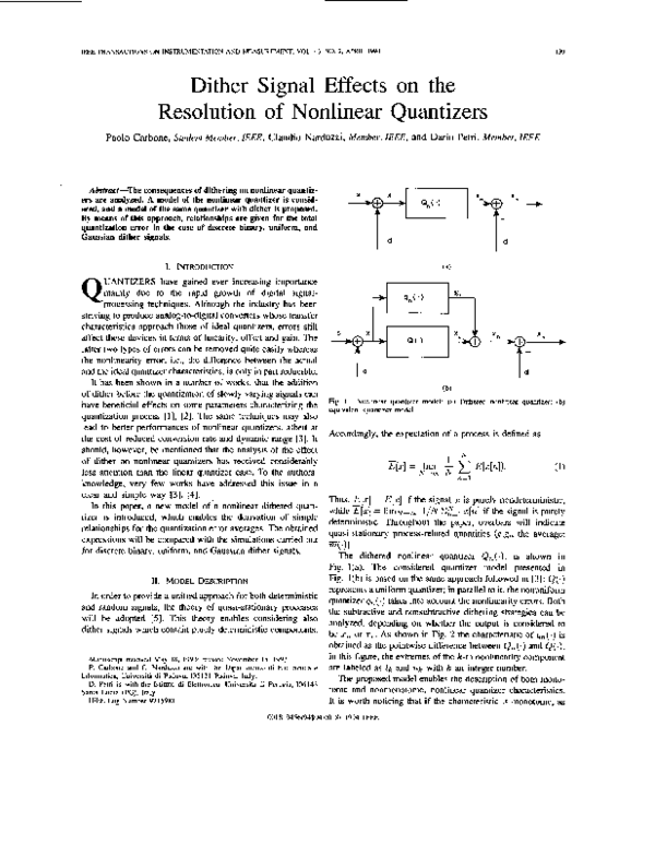 (PDF) Dither signal effects on the resolution of quantizers Paolo carbone Academia.edu